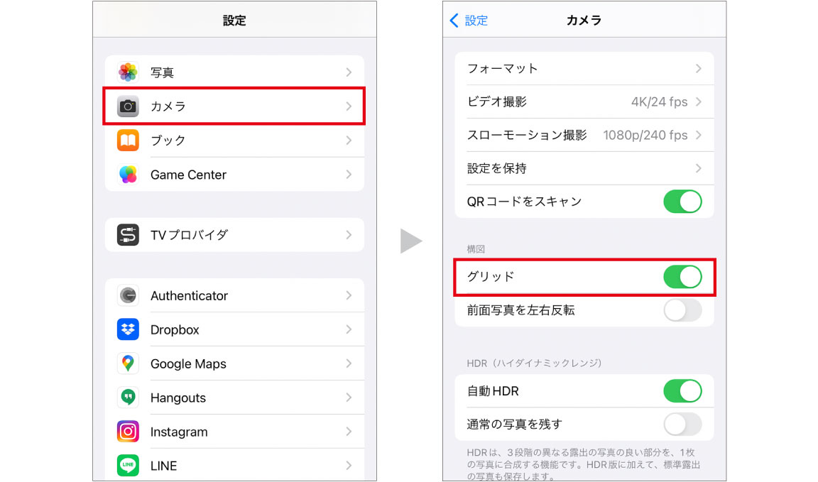 テクニック1 グリッド線を活用して水平・垂直を合わせる