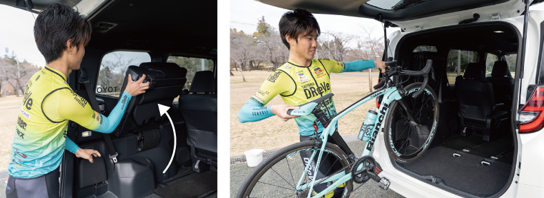 片手でのワンタッチ格納で荷室スペースをラクラク拡大