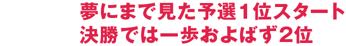 夢にまで見た予選１位スタート 決勝では一歩およばず2位