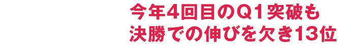今年4回目のQ1突破も決勝での伸びを欠き13位